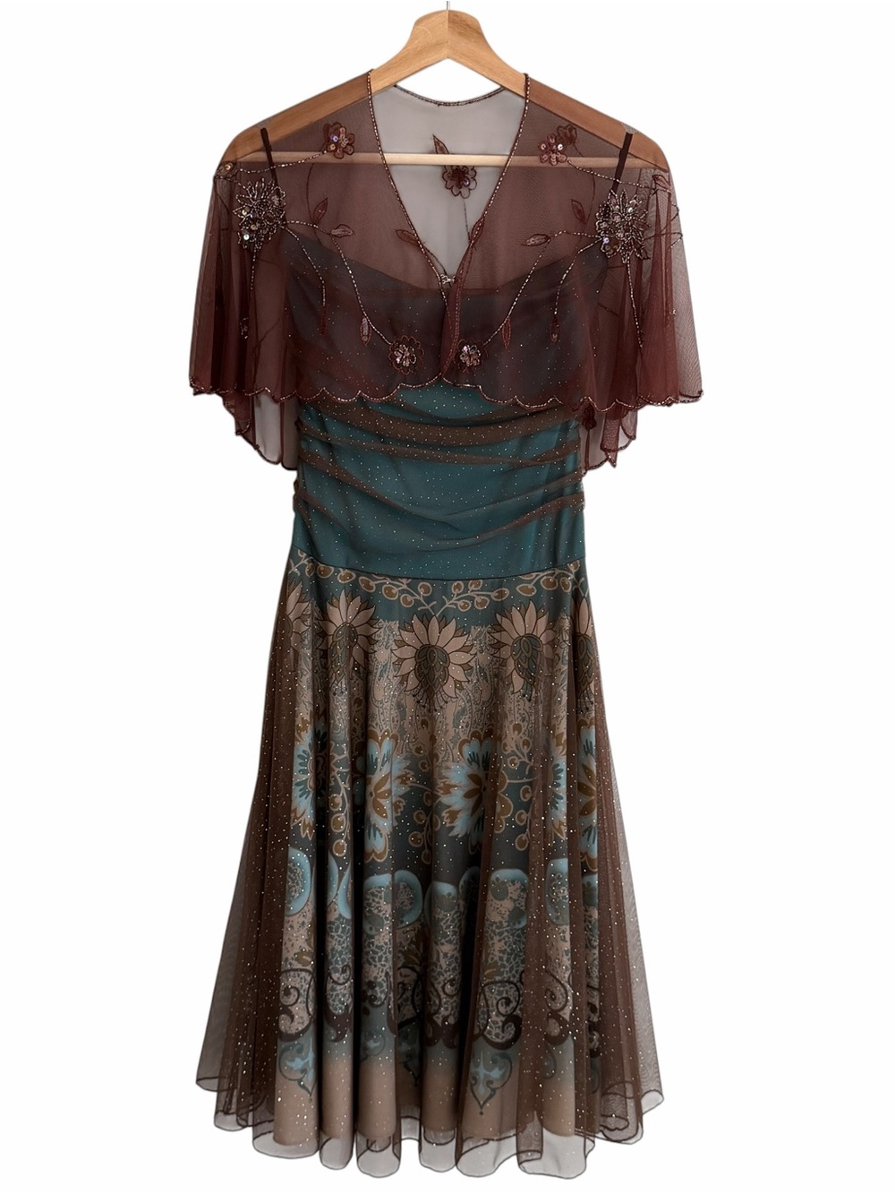 Vintage Y2K Ruby Rox Whimsigoth Fairy Grunge Dress Size M Sheer Beaded Cape Mesh